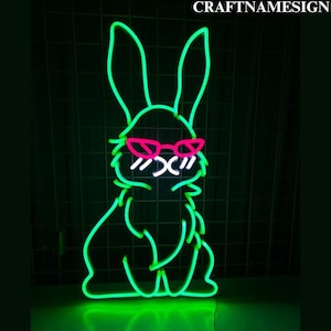 Cute Rabbit With Sunglasses Neon Sign, Rabbit Sunglasses Led Sign, Custom Neon Sign, Gifts For Kids, Kid Room Decor, Rabbit Farm Led Light