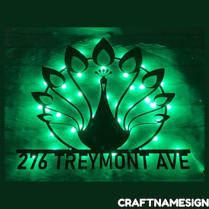Custom Peacock Metal Sign, Peacock House Number Led Sign, Personalized House Number Metal Sign, Peacock Lover Gift, Peacock Address Sign