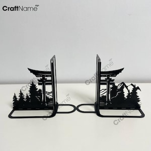 Personalized Tori Gate Bookend Metal Art, Japanese Tori Gate Lover Name Book End, Book Stand Black Metal Art, Book Nook Office Decor