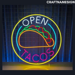 Tacos Open Neon Sign, Taco Led Sign, Custom Neon Sign, Fast Food Restaurant Wall Decor, Mexican Tacos Store Light, Tacos Lover Gift