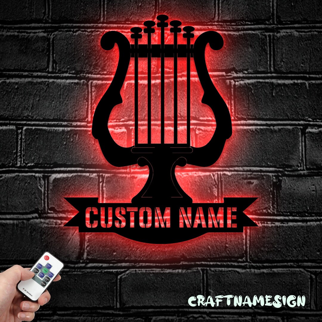 Custom Harp Musical Instrument Metal Wall Art LED Light Personalized ...