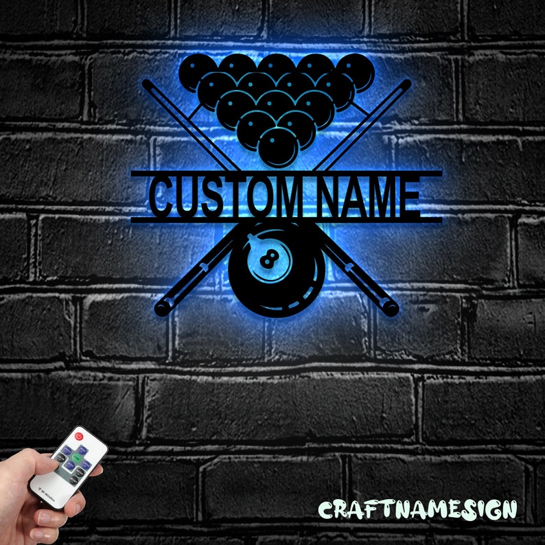 Custom Billiards Metal Wall Art With LED Light Personalized Etsy