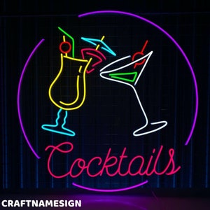Open Cocktails Shop Neon Sign, Cocktails Bar Led Sign, Custom Neon Sign, Cocktail Bar Wall Decor, Bar Pub Wall Art, Olive Cocktail Led Light