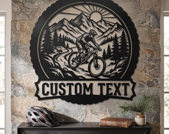 Personalized Mountain Biking Metal Wall Art, Adventure Trail Decor, Gift for Bike Lovers