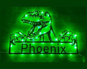 Custom Dinosaur Metal Sign, Dinosaur Jurassic Led Sign, Personalized Dinosaur Lover Name Metal Sign, Gift For Kid, Dinosaur Man Cave Decor