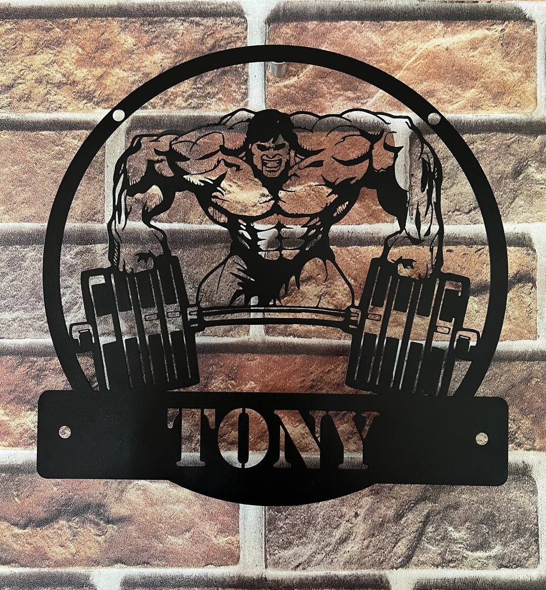 Custom Powerlifting Workout Metal Wall Art LED Light Personalized Deadlift Barbell Name Sign