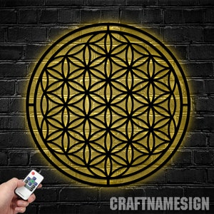 Sacred Geometry Metal Wall Art Led Light, Home Meditation Metal Yoga Wall Deco, Zen Metal Home Decor, Flower of Life, Metatron Cube Wall Art