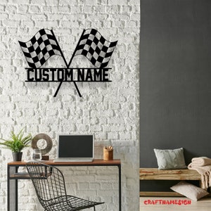 Custom Start Finish Racing Flag Metal Wall Art LED Light - Personalized ...