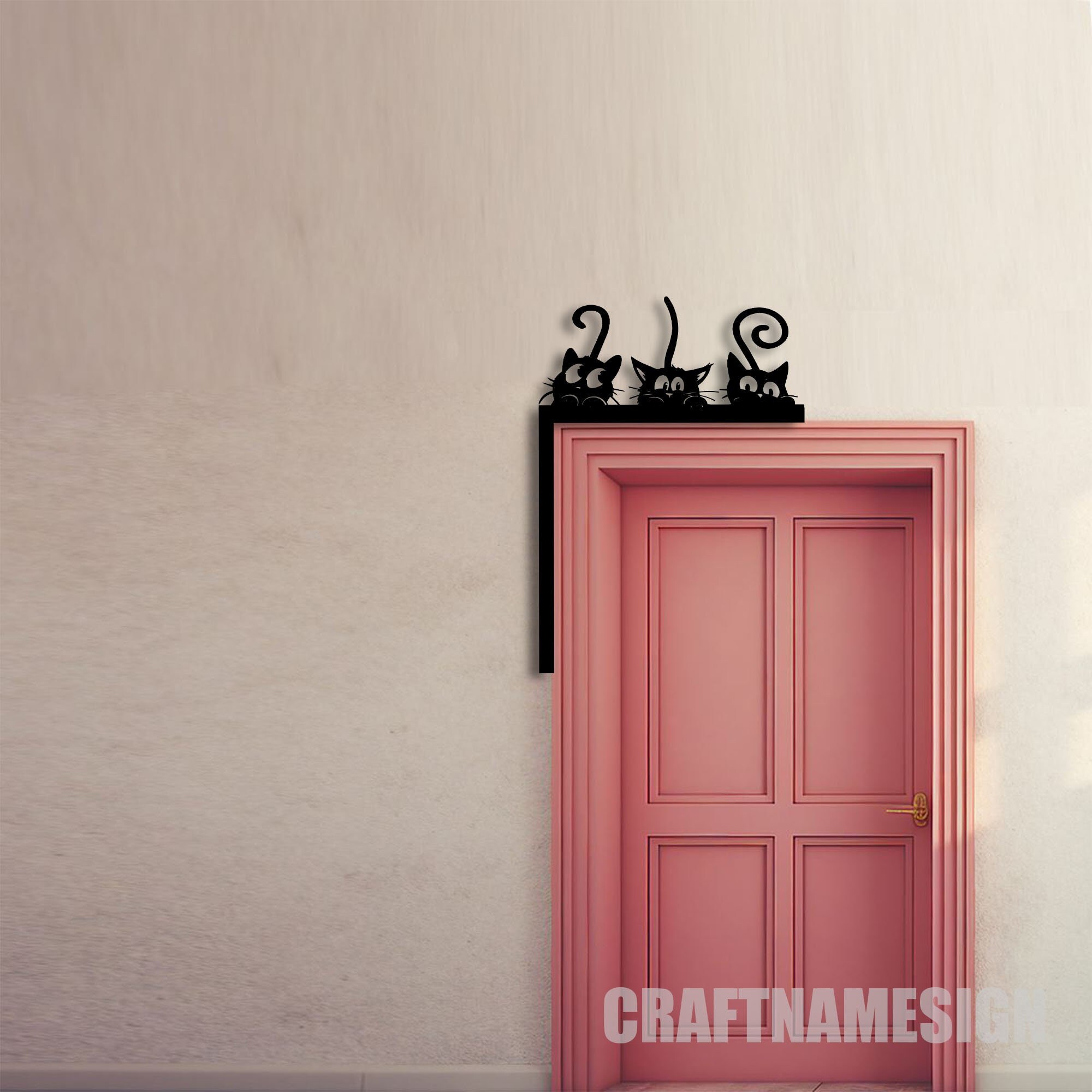 Niedliche spähende Katzentürecke Metallwandkunst, Katze, die Türtopper späht, Katzentürbehang, Katzenliebhaber-Schlafzimmer-Türdekor, Katzenliebhabergeschenk