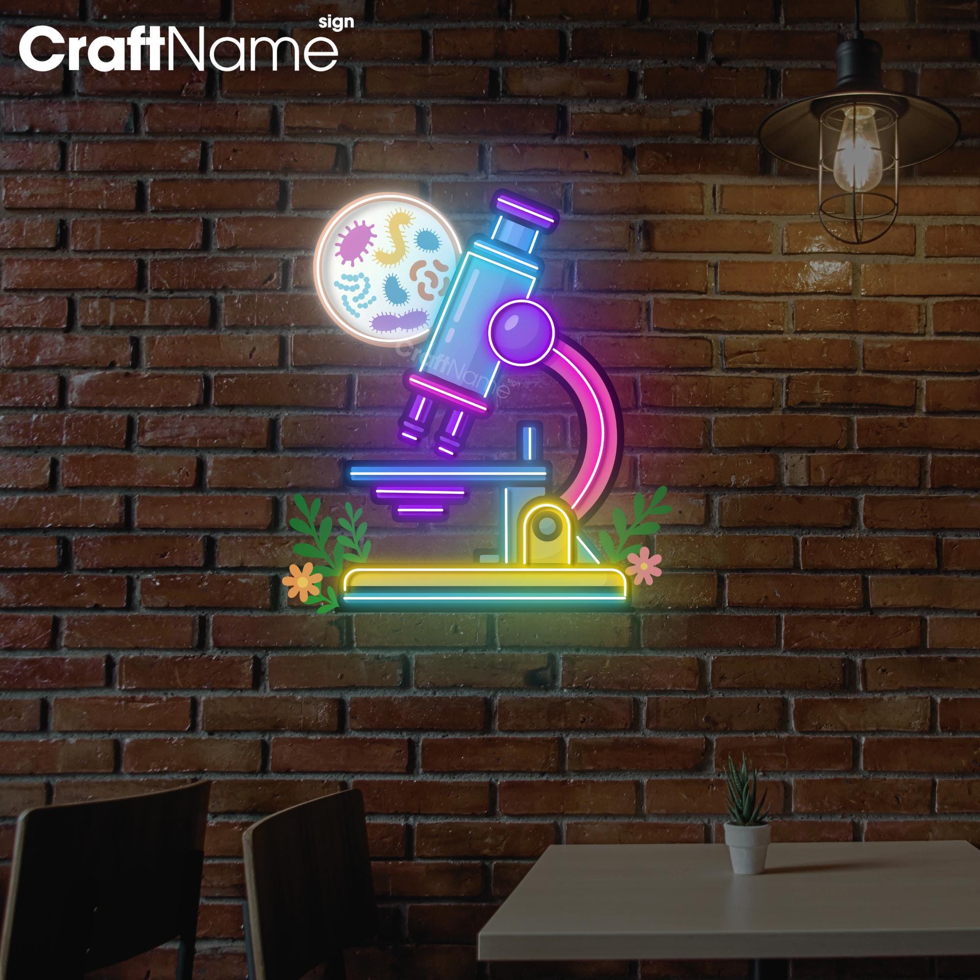 Microscope Neon Light, Acrylic Sign Wall Art, Science Lab Decor, Led ...