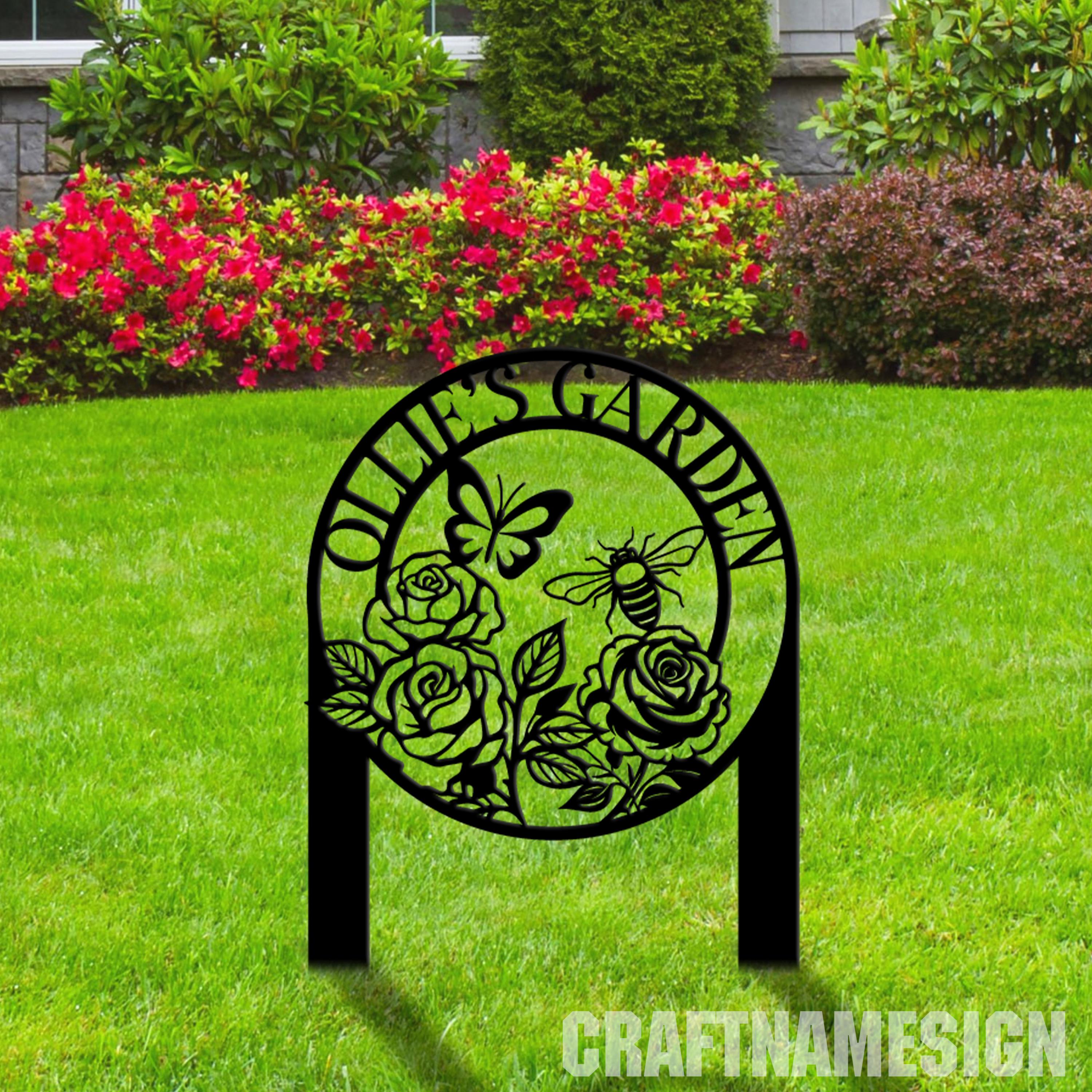 Personalized Rose Garden With Butterfly Metal Stake, Metal Yard Stake ...