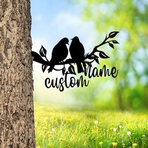 Custom Couple Hummingbird Metal Tree Stake Decor, Hummingbird Garden Sculpture Metal Tree Art, Laser Cut Metal Garden Decor, Bird Metal Sign