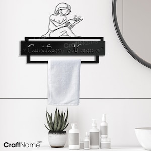 Portasciugamani da bagno in metallo personalizzato con donna in accappatoio, porta carta igienica per bagno, portasciugamani, portasciugamani da parete