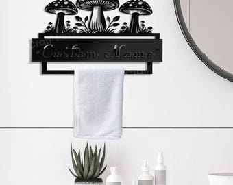 Custom Mushroom Metal Bathroom Towel Holder, Metal Towel with Rack, Custom Metal Bathroom, Towel Rack, Bathroom Hanger, Towel Hanger