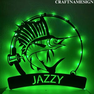 Custom American Sailfish Metal Sign, Sailfish Metal LED Decor, Personalized Sailfish Fishing Metal Led Sign, Fisherman Gift, Gift For Dad