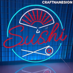 Insegna al neon per sushi, insegna al neon giapponese, insegna al neon personalizzata, arredamento del ristorante di sushi giapponese, arte del negozio di sushi, regali per gli amanti del sushi