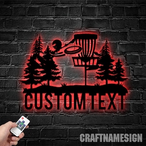 Custom Disc Golf Metal Wall Art With LED Light, Personalized Disc Golf Name Sign Decoration For Room, Disc Golf Metal Home Decor, Disc Golf