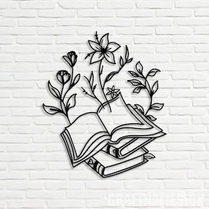 Floral Books Lover Metal Wall Art LED Light Flowers Book Sign Reading Decor Library Classroom Decoration Nerd Nursery Housewaring Gift