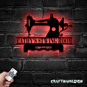 Custom Sewing Machine Metal Wall Art LED Light - Personalized Sew Quilting Sewciopath Name Sign Home Decor - - Ideal for Home Decor & Gift
