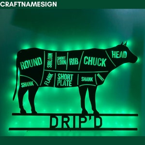 Butcher Beef Metal Sign, Butcher Shop Led Sign, Beef Store Wall Led Decor, Custom Metal Sign, BBQ Restaurant Art, Barbecue Grill Bar Decor
