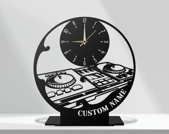 Personalized DJ Metal Desk Clock Art, Custom Disc Jockey Name Tabletop Clock, Corporate Gifts, Clock For Office Table Decor, DJ Gifts