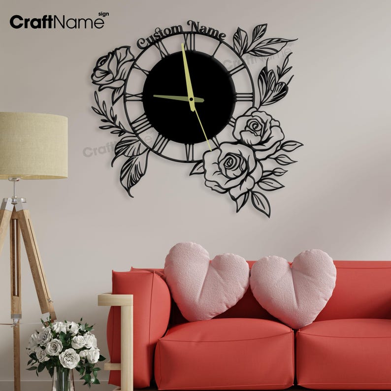 Custom Rose Metal Wall Clock, Oversized Wall Clock for Home Decor and ...