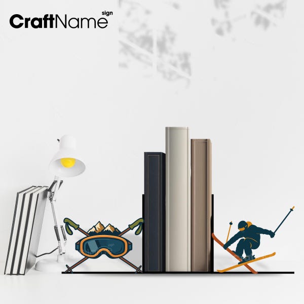 Personalized Snow Skiing Metal Bookend, Book Holders, Book Stand for Reading Lovers, Idea Gift for Bookworm, Book Nook Decor