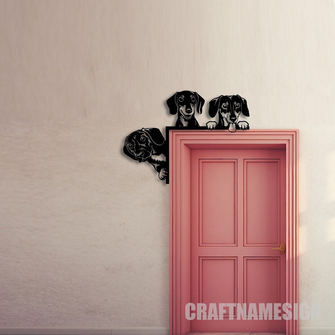Peeking Dachshunds Door Corner Metal Wall Art, Dachshund Dogs Door ...