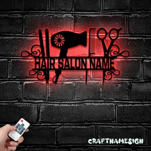 Custom Hair Salon Metal Wall Art LED Light - Personalized Hair Stylist Name Sign Home Decor - Ideal for Home Decor & Gift