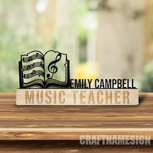 Custom Wooden Music Teacher Desk Name Plate, Teacher Metal Nameplate for desk, Desk Nameplate, Office Decor, Desk Name Plate, New Job Gift