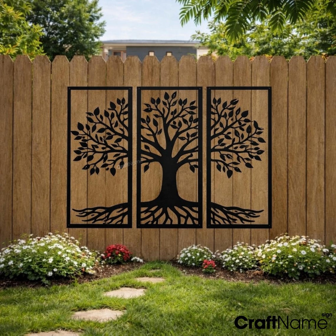 Set of 3 Tree Life Metal Wall Art, Laser Cut Outdoor Garden Fence Decor ...