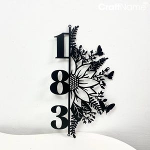 Custom Floral Modern House Number Address Sign, Flowers House Number Hanging Address Plaque, Outdoor House Number, Outdoor Florist Decor