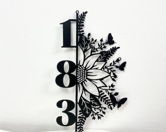 Letrero de dirección con número de casa moderno con diseño floral personalizado, placa de dirección colgante con número de casa con flores, número de casa para exteriores, decoración de floristería para exteriores