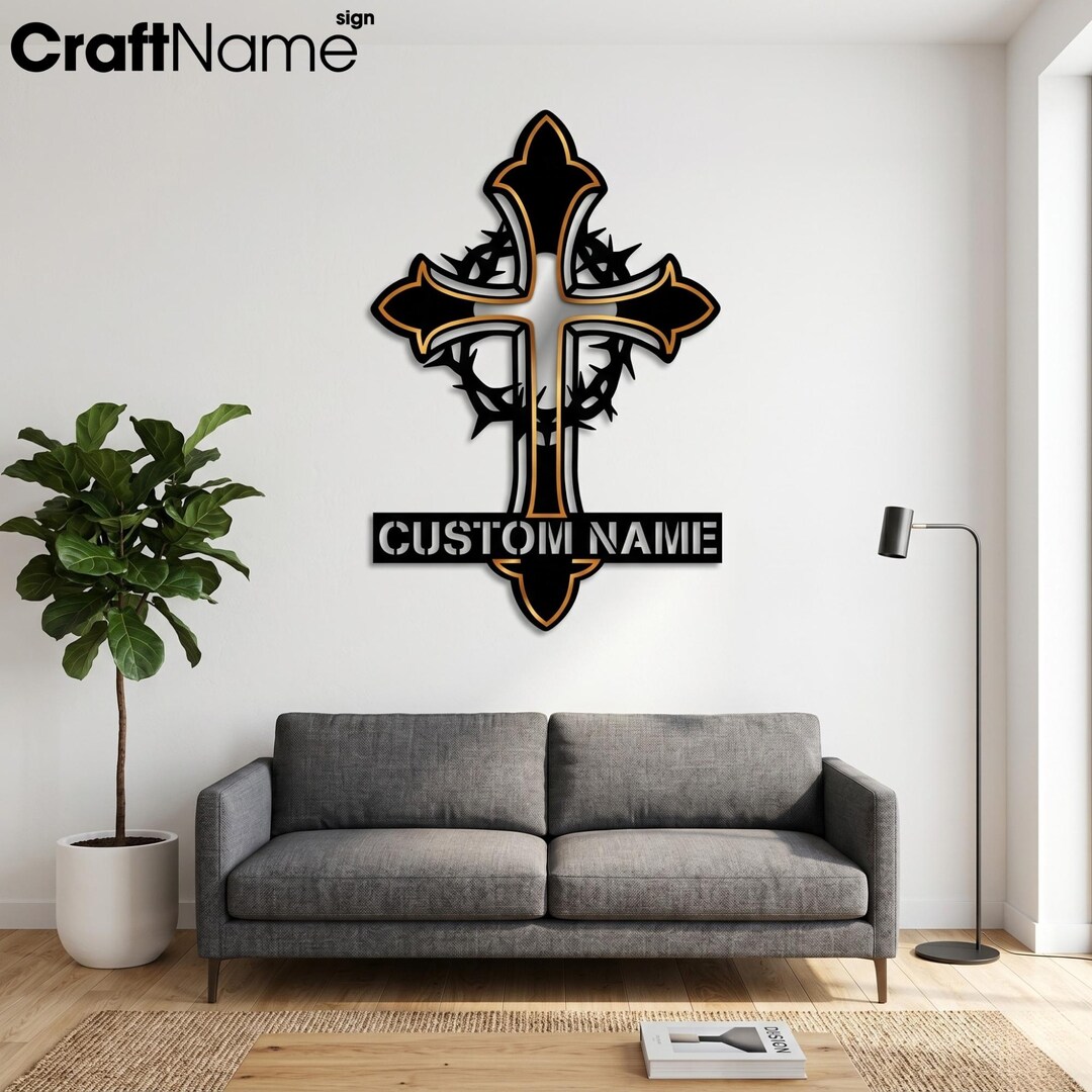 Christian Cross Custom Sign, Personalized Religious Decor, Metal ...