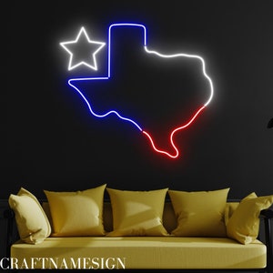 Signo minimalista de neón del mapa de Texas, letrero LED del Día de la Independencia de EE. UU. de Texas, letrero de neón personalizado, feliz 4 de julio Luz LED de silueta de Texas