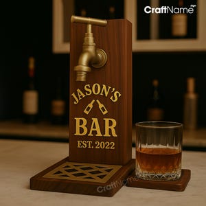 Personalized Wooden Whiskey Dispenser, Custom Engraving Name Liquor Dispenser for Home Bar Pub Decor, Beverage Decanter, Gift for Him