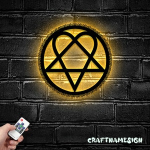 Heartagram Symbol Metal Wall Art LED Light - Heart Pentagram Shaped Sign Decoration - Ideal for Home Decor & Gift