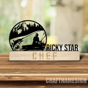 Custom Wooden Fishing Desk Name Plate, Personalized Fisher Plaque Metal Nameplate, Desk Office Decor, New Job Gifts, Gift for Dad Husband