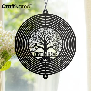 Personalized Family Tree Roots Metal Hanging Spinner for Outdoor Decor, Modern Metal Tree Roots Wind Spinner, Garden Spinner Hanging Sign