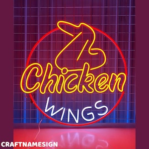 Chicken Wings Neon Sign, Fried Chicken Wings Led Sign, Custom Neon Sign, Fried Chicken Restaurant Light, Chicken Lover Gift, Fast Food Decor