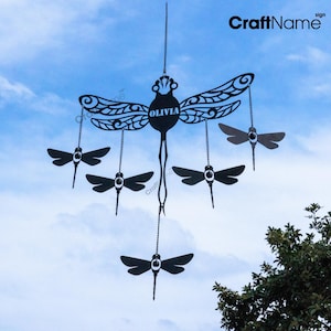 Dragonfly Wind Chime with Bells, Custom Name Metal Dragonfly Garden Decor, Vintage Garden Hanger Outdoor Decoration, Gardening Mom Gifts