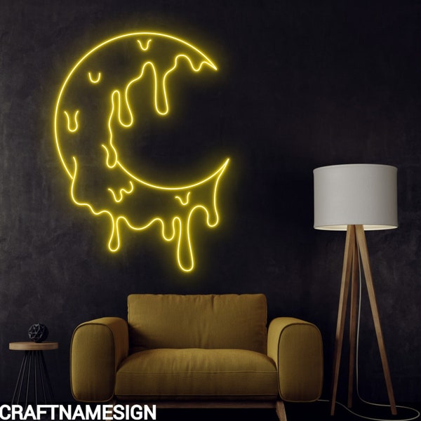 Dripping Moon Neon Sign, Dripping Moon Led Sign, Custom Neon Sign, Bedroom Decor, Wedding Gift, Crescent Moon Night Light Gift For Kid