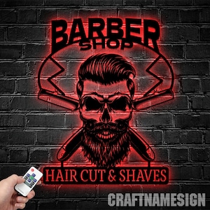 Personalized Barber Shop Metal Sign, Personalized Barber Shop Name Sign Decoration For Room, Hairstyle List Metal Home Decor, Gift For Him