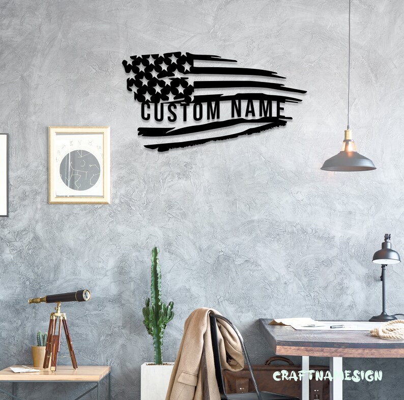 Custom Distressed USA Flag Metal Wall Art LED Light - Personalized ...