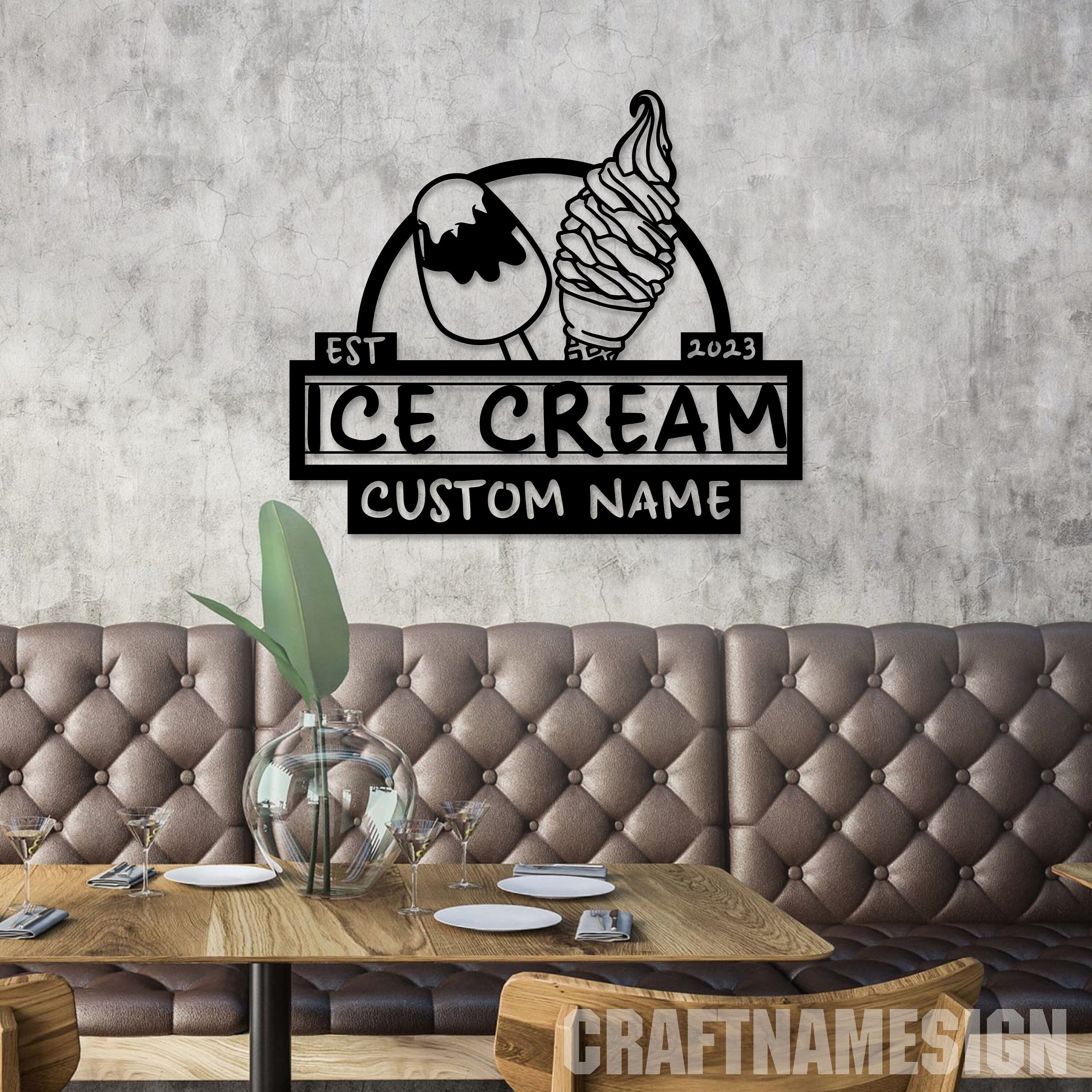 Personalized Ice Cream Shop Metal Wall Art with LED Lights, Custom Name Sign for Ice Cream Lovers Home Deco, Perfect for Home Deco and Gifts