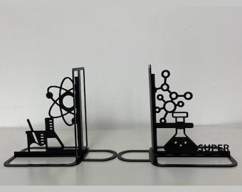 Custom Science Chemistry Metal Bookend, Personalized Chemistry Book End, Book Stand Black Metal Art, Book Nook Office Decor for Book Lover