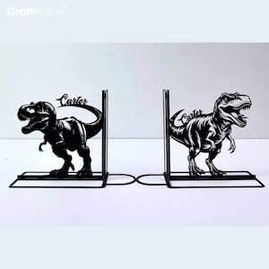 Personalized Dinosaur Metal Bookends For Bookish Decor, Dinosaur Lover Name Book Ends, Book Stand Black Metal Art, Book Nook Office Decor