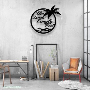 Custom Palm Tree Pool Family Metal Wall Art LED Light - Etsy