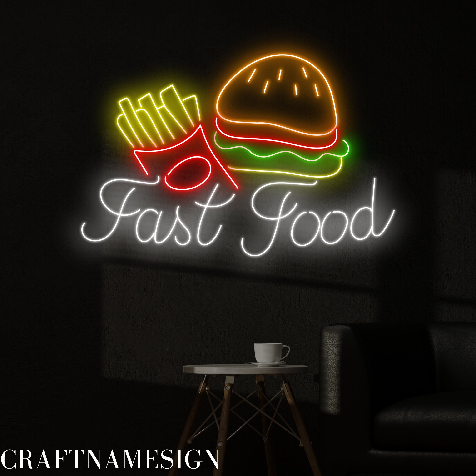 ハンバーガー ネオンサイン ファーストフード 看板 飲食業 フライドポテト ファーストフードのおいしいネオンサイン、ハンバーガーフライドポテト