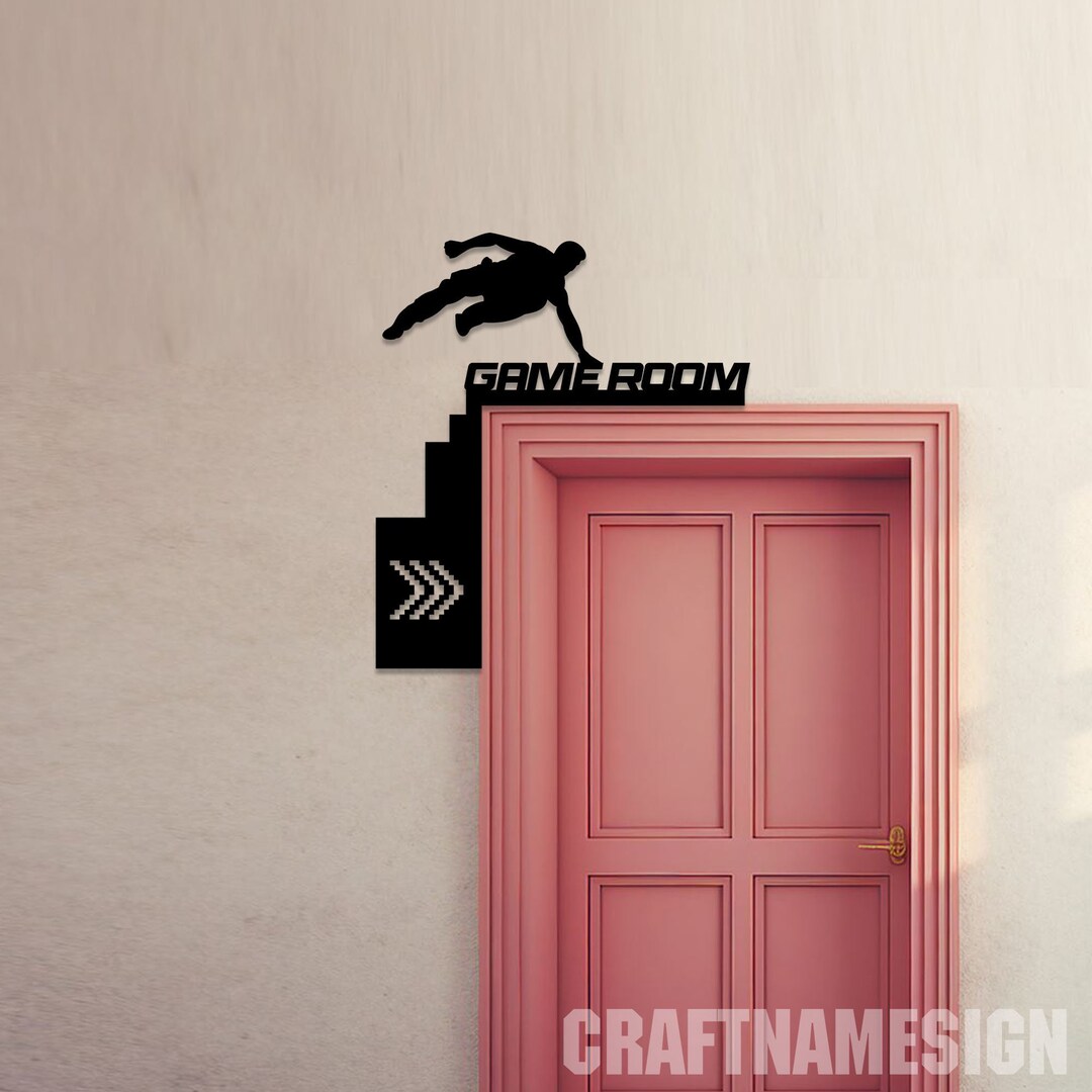 Game Room Door Corner Metal Wall Art, Gaming Man Cave Door Topper, Game